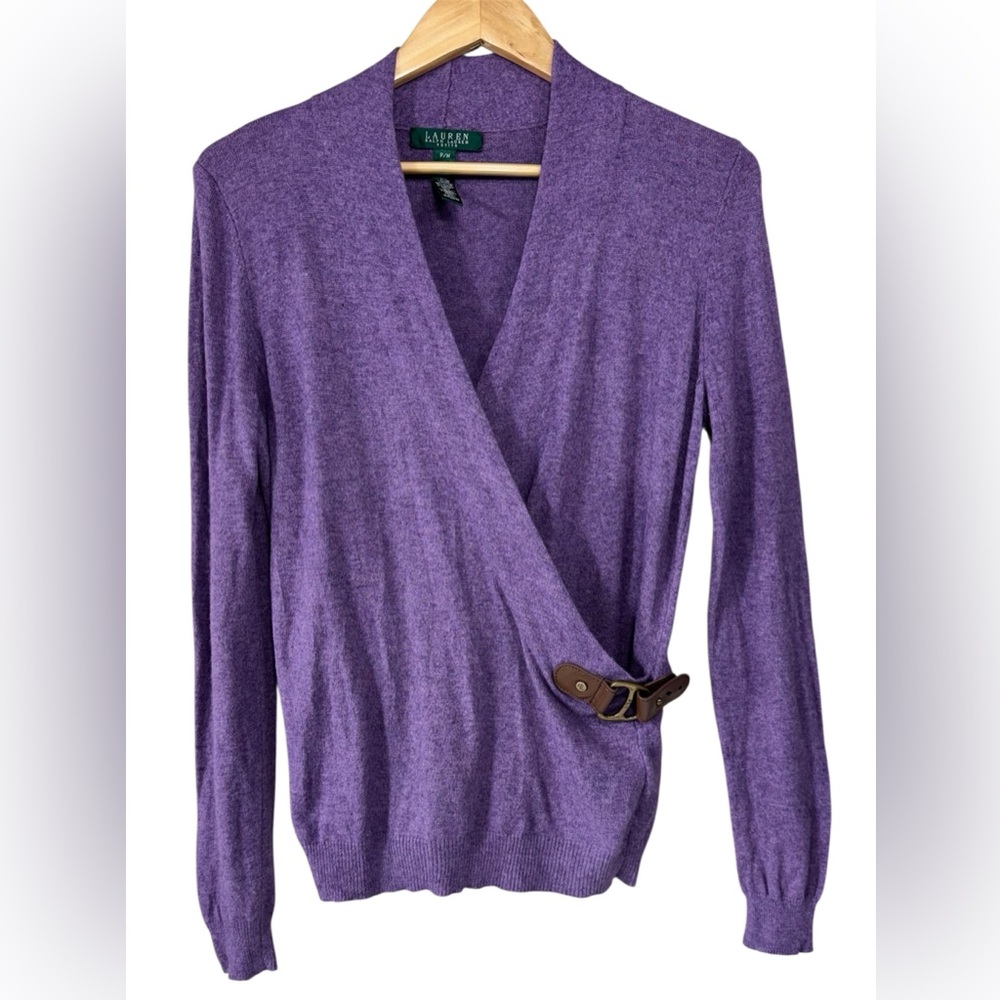 Lauren Ralph Lauren Mayda Leather-Buckle Cardigan Women's Wool Blend Sweater P/M